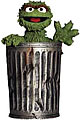 Oscar the Grouch in his trash can